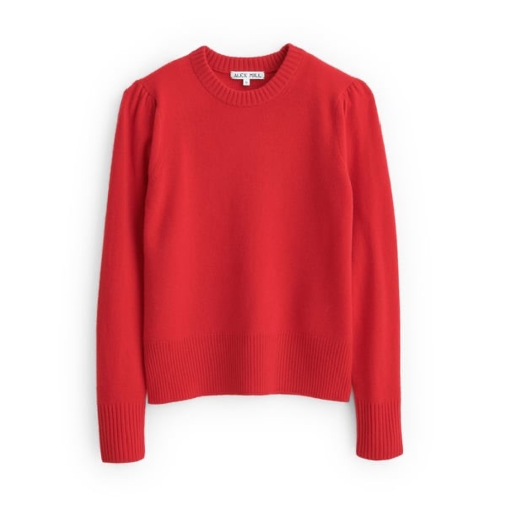 ALEX MILL Red Puff-Sleeve Crew Sweater